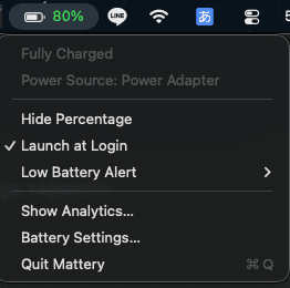 Mattery menu bar dropdown